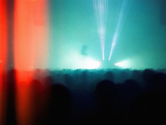Crowd of people at a Berlin Atonal performance inside the famous warehouse setting.