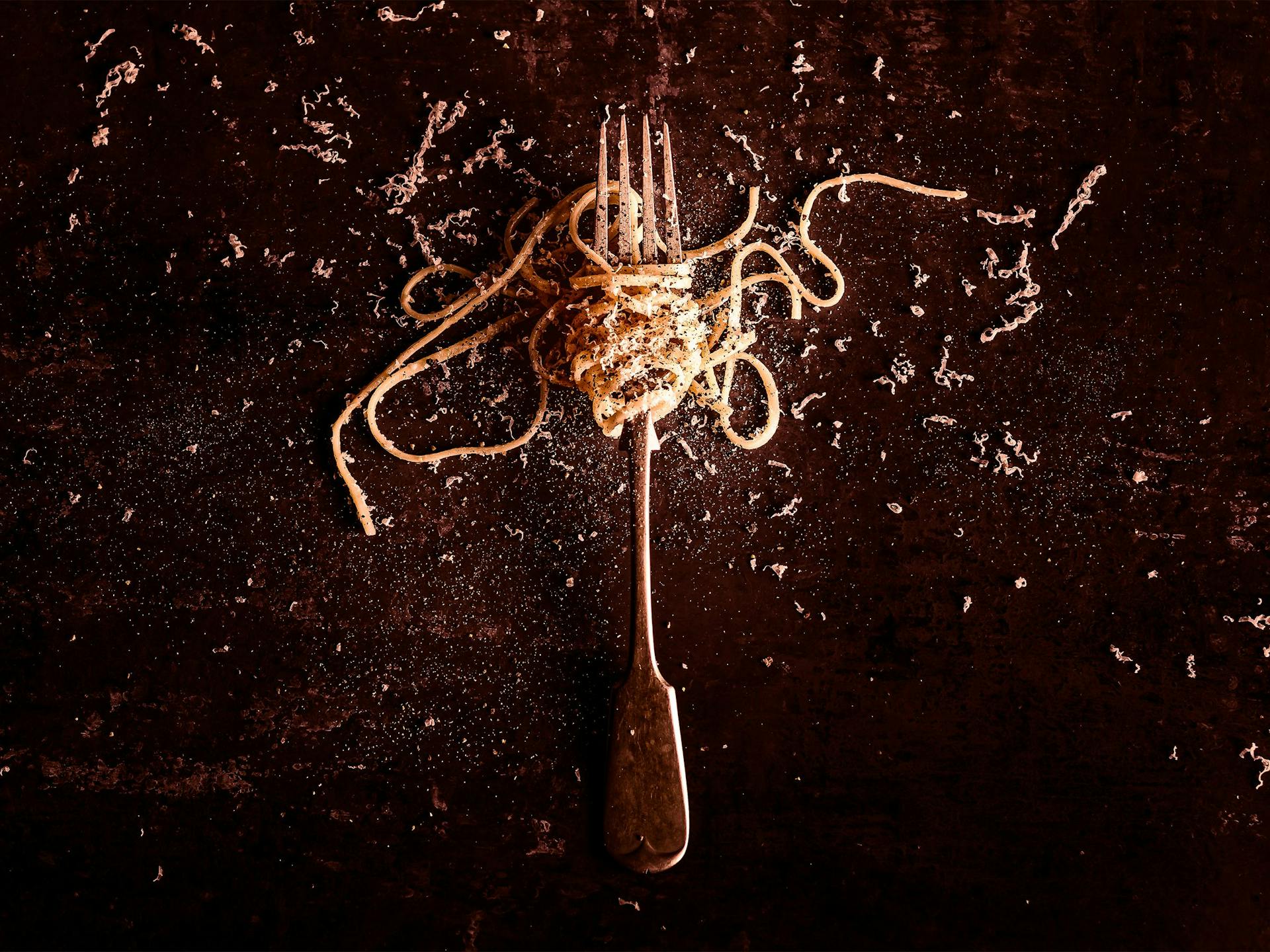 A fork enwrapped in spaghetti